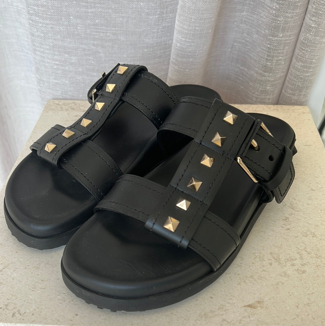 Valentino Garavani Rockstud Flat Base Slide Black, 36