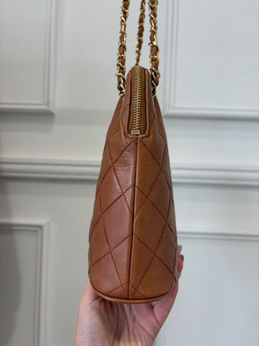 Chanel Tan Quilted Leather Dome Chain Shoulder Bag