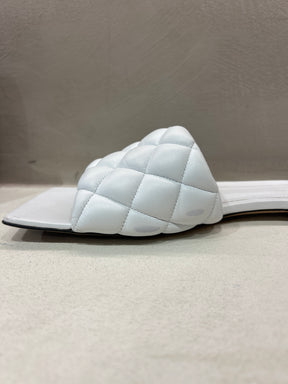 Bottega Veneta White Padded Lido Leather Slides, 39