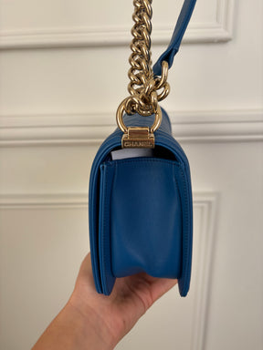 Chanel Blue Lambskin Leather Old Medium Boy Bag