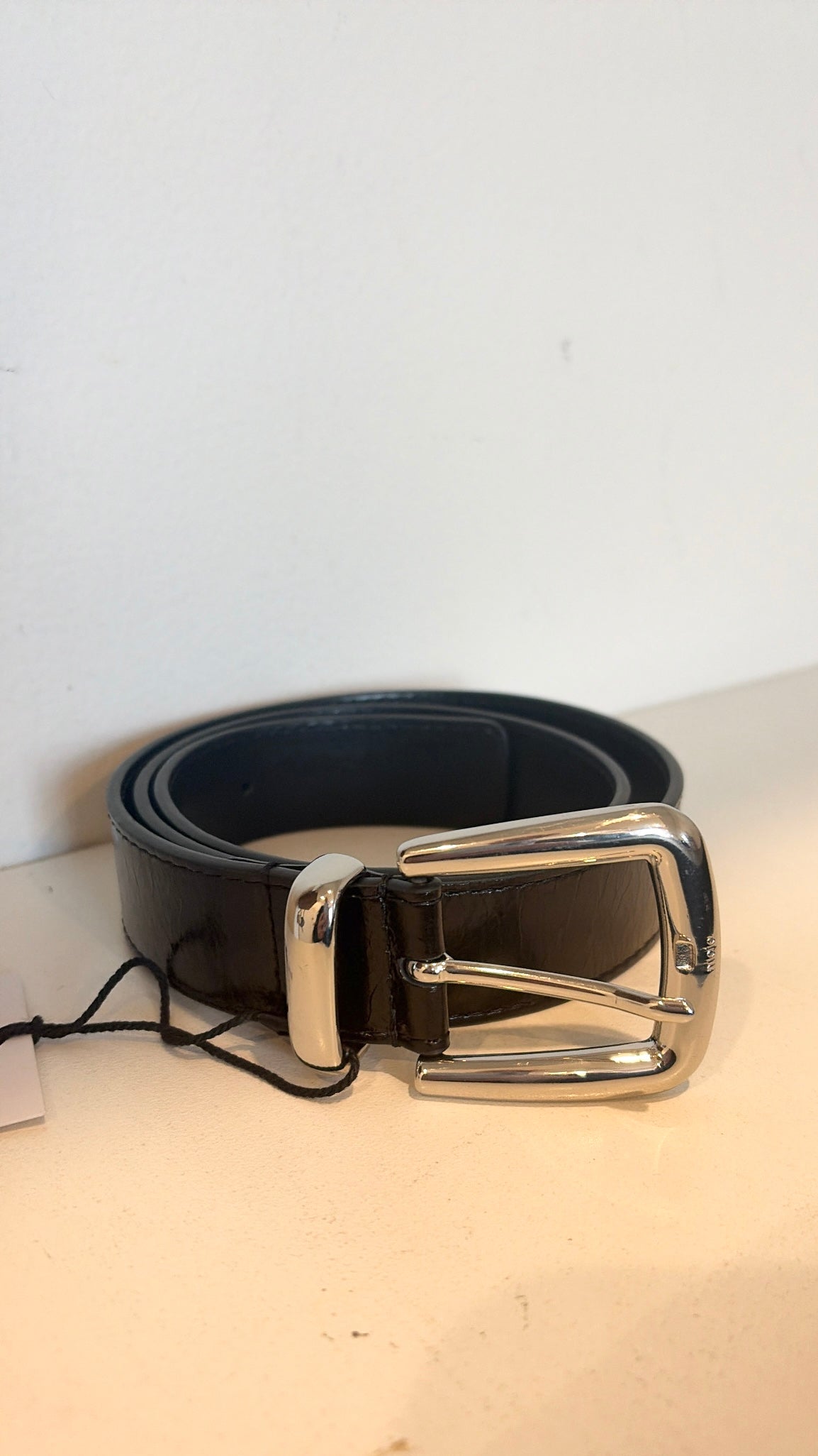 Maje Black Leather Belt with Silver Buckle, 1
