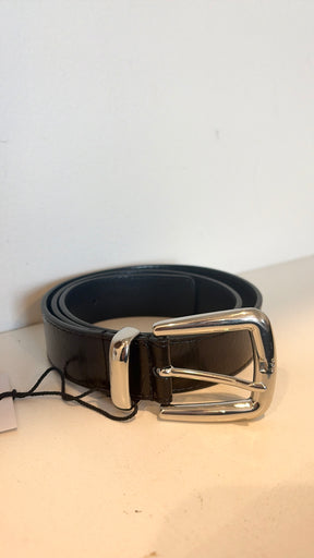 Maje Black Leather Belt with Silver Buckle, 1