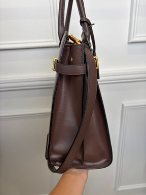 Oroton Brown Leather Top Handle Tote Bag