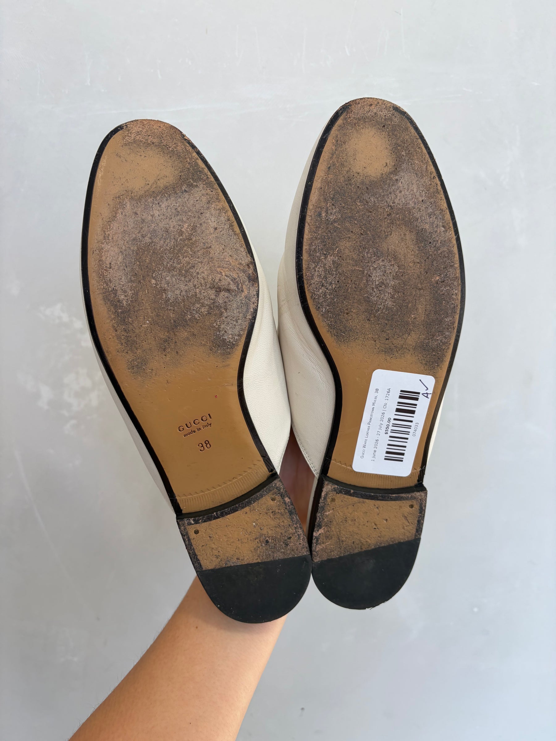 Gucci White Leather Princetown Mules, 38