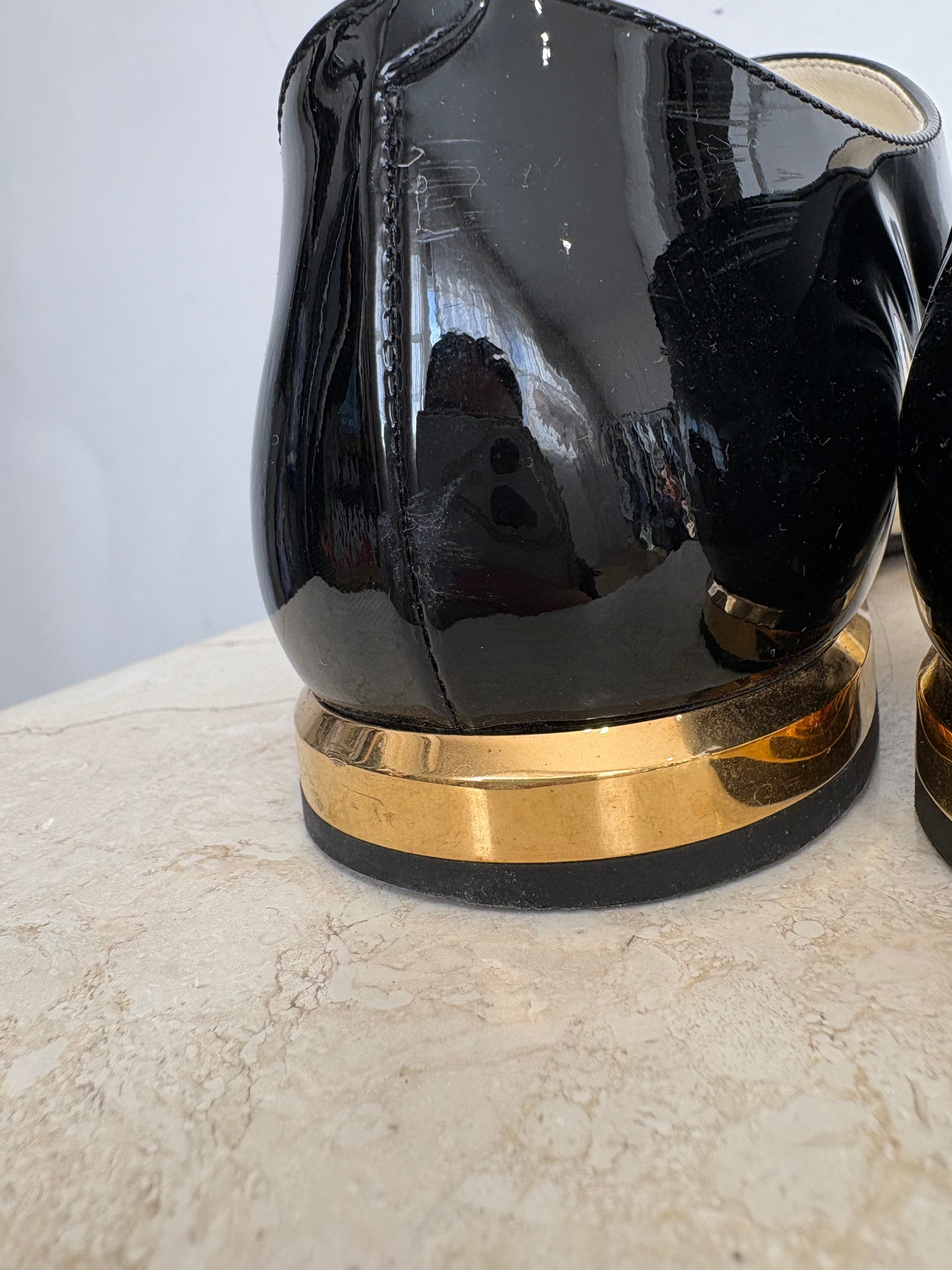 Chanel Lambskin and Patent Calfskin Ivory And Black Mary Jane Shoes, 39.5 C