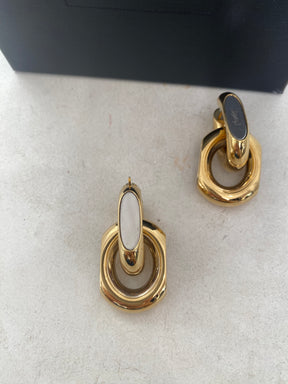 Saint Laurent Gold and Silver Chain Duo Link Drop Logo Earrings, M