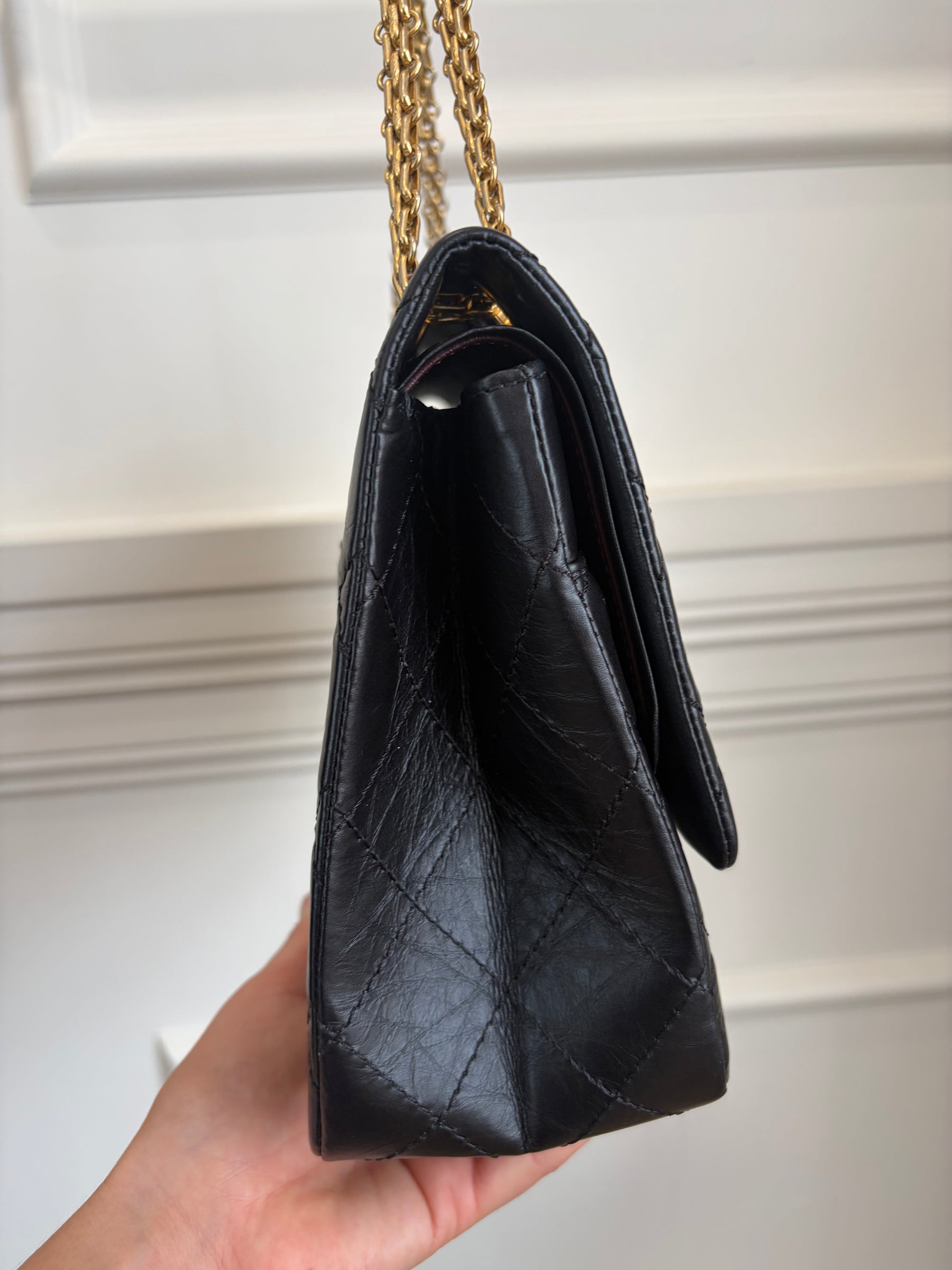 Chanel Black Crinkled Lambskin Reissue 2.55 Jumbo Flap Bag