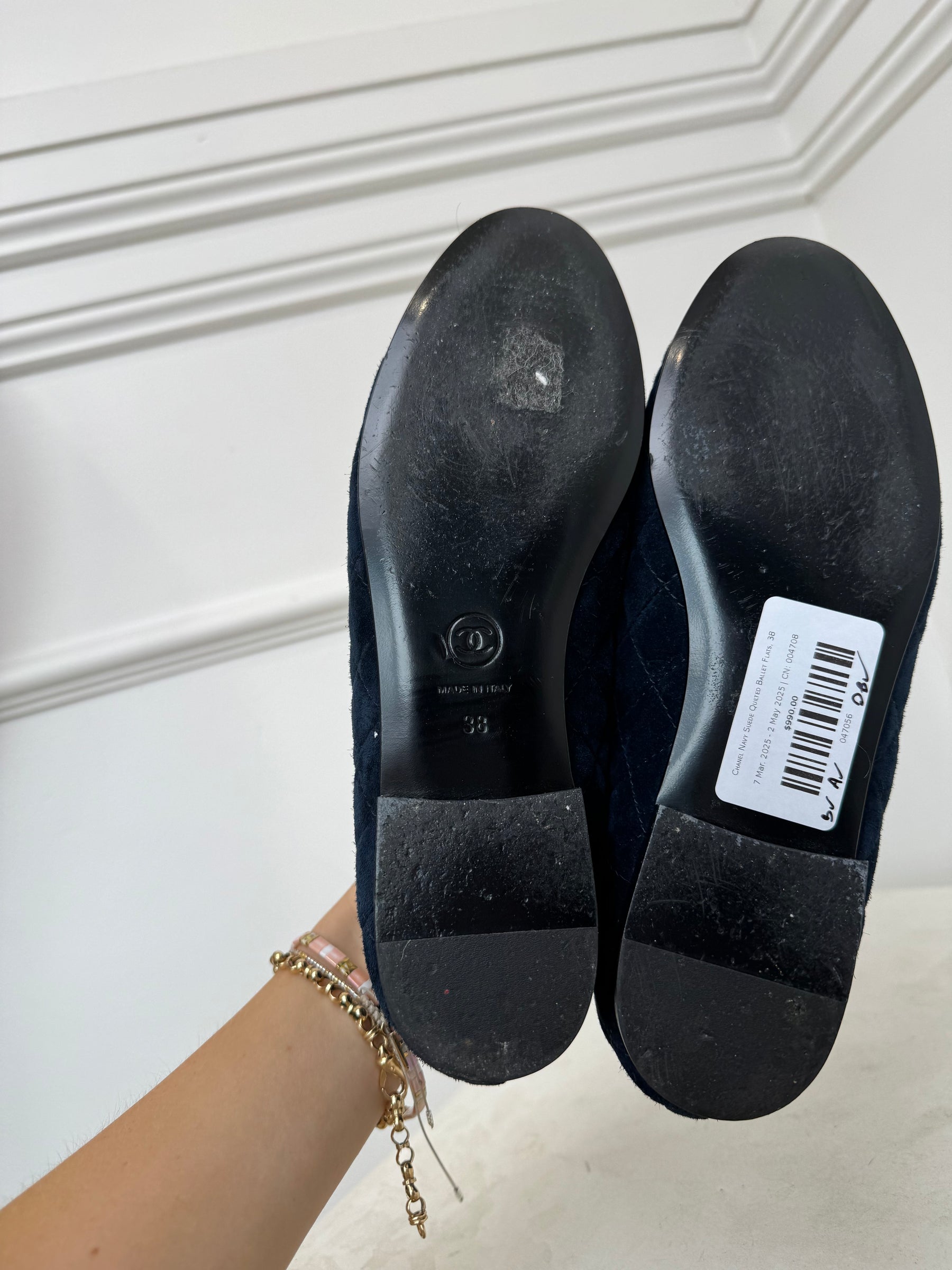 Chanel Navy Suede Quilted Ballet Flats, 38