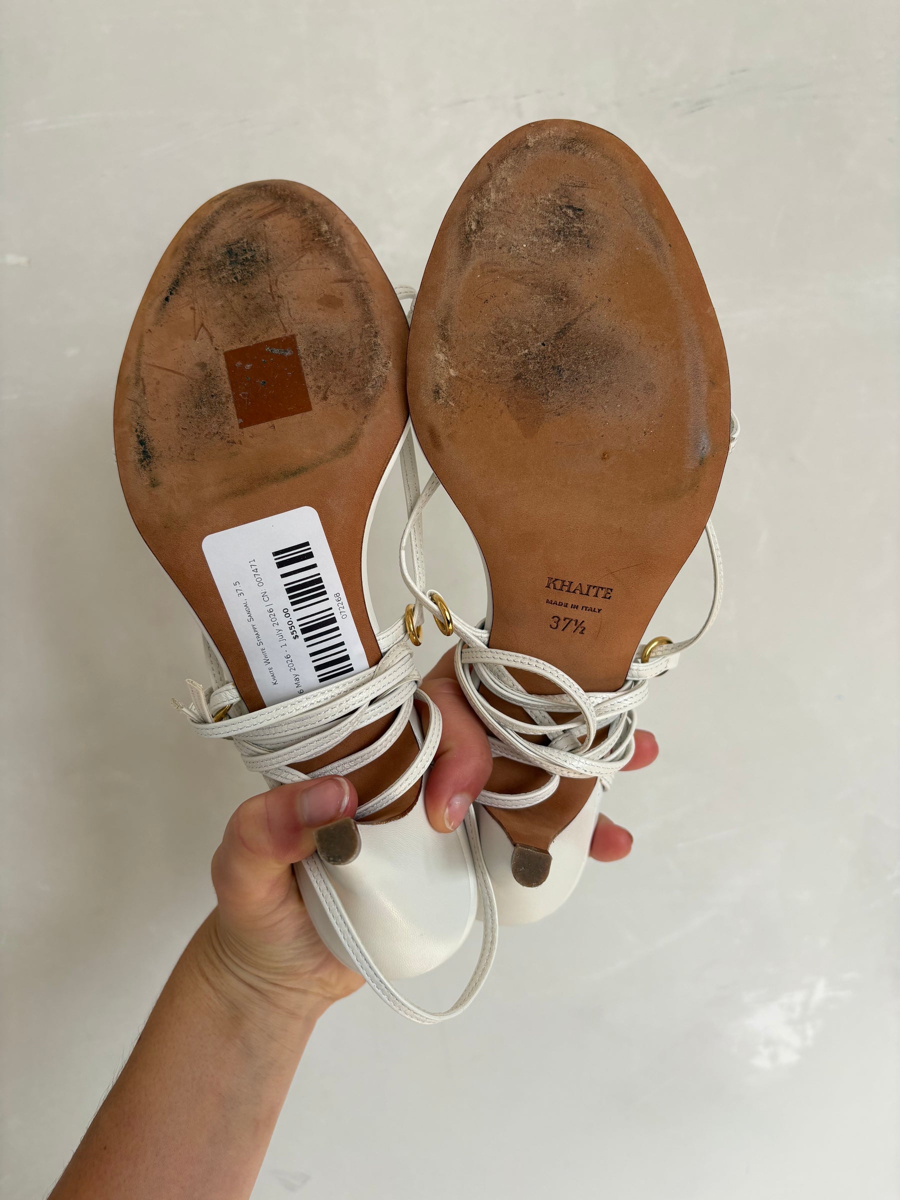 Khaite White Strappy Sandal, 37.5