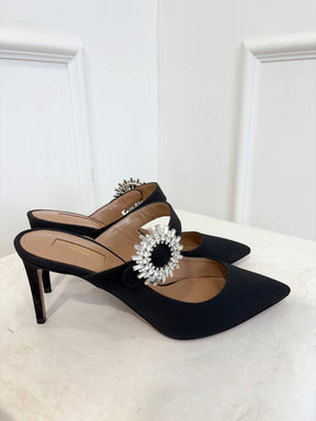 Aquazzura Crystal Blossom Mule 75 Black, 39