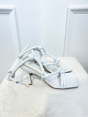 Bottega Veneta White Leather Knot Heeled Sandals, 37