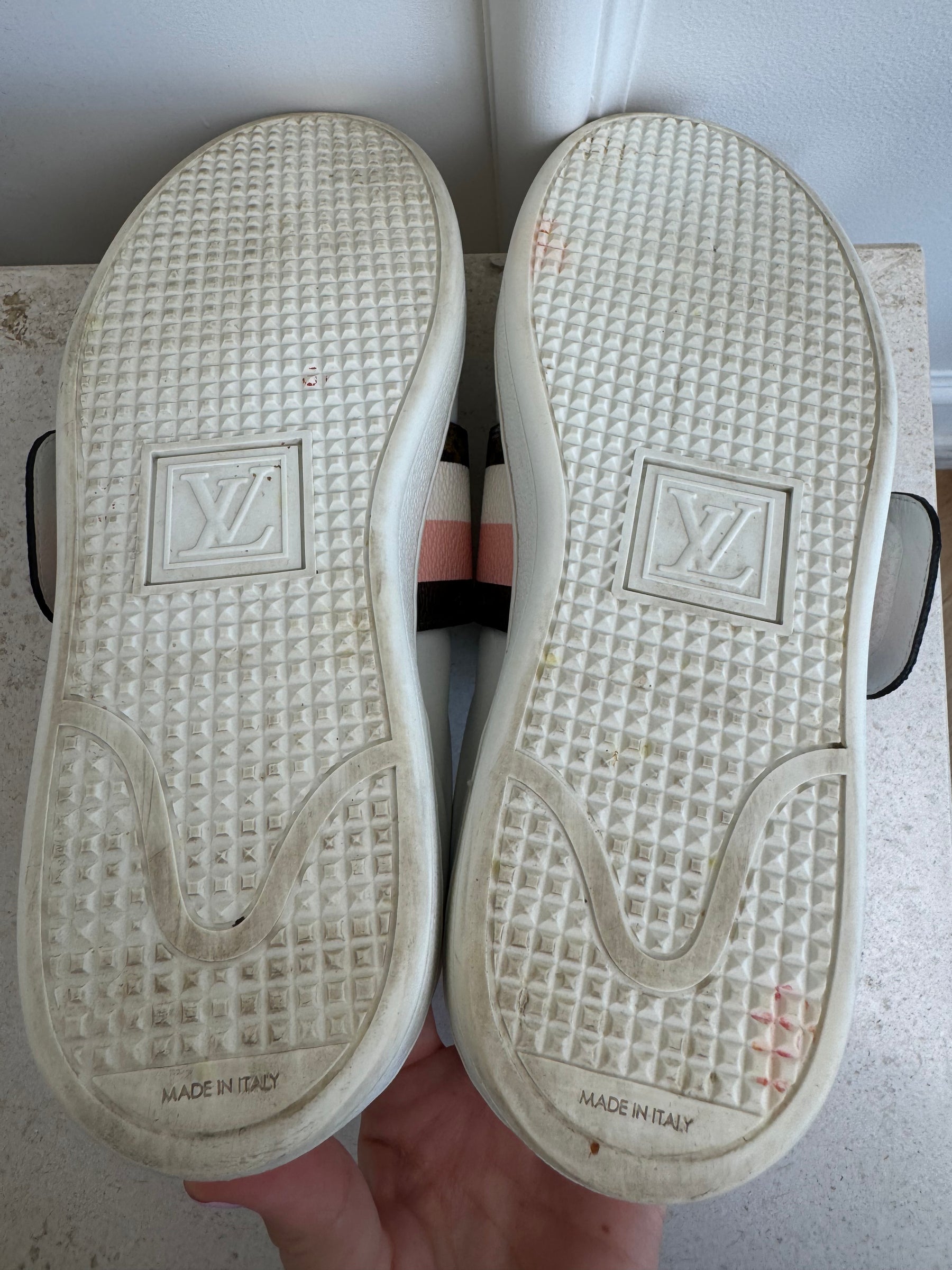 Louis Vuitton White Leather Monogram Strap Sneaker, 37