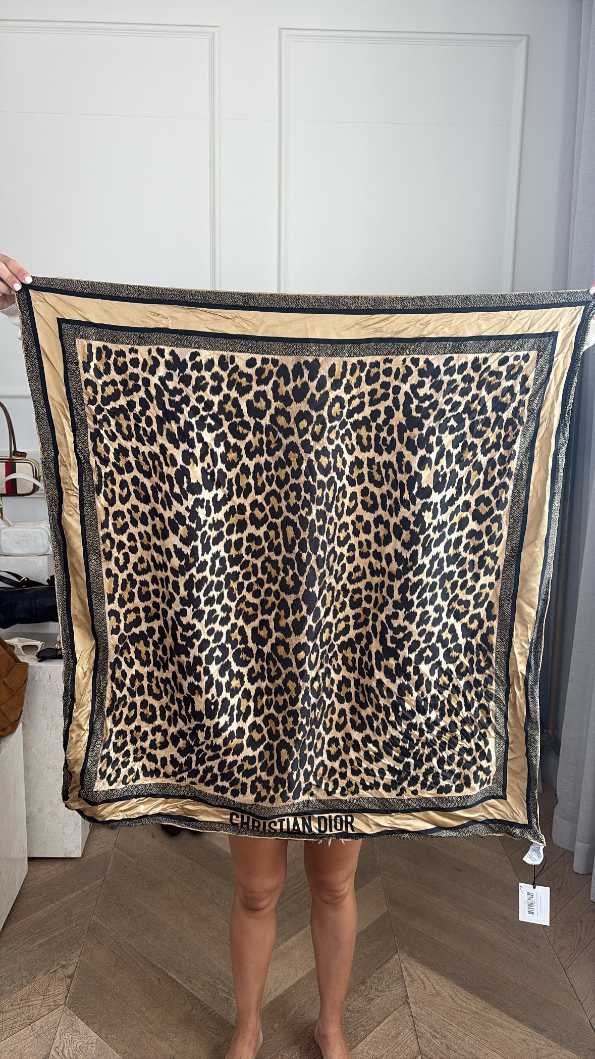 Dior Leopard Silk Logo Scarf 90
