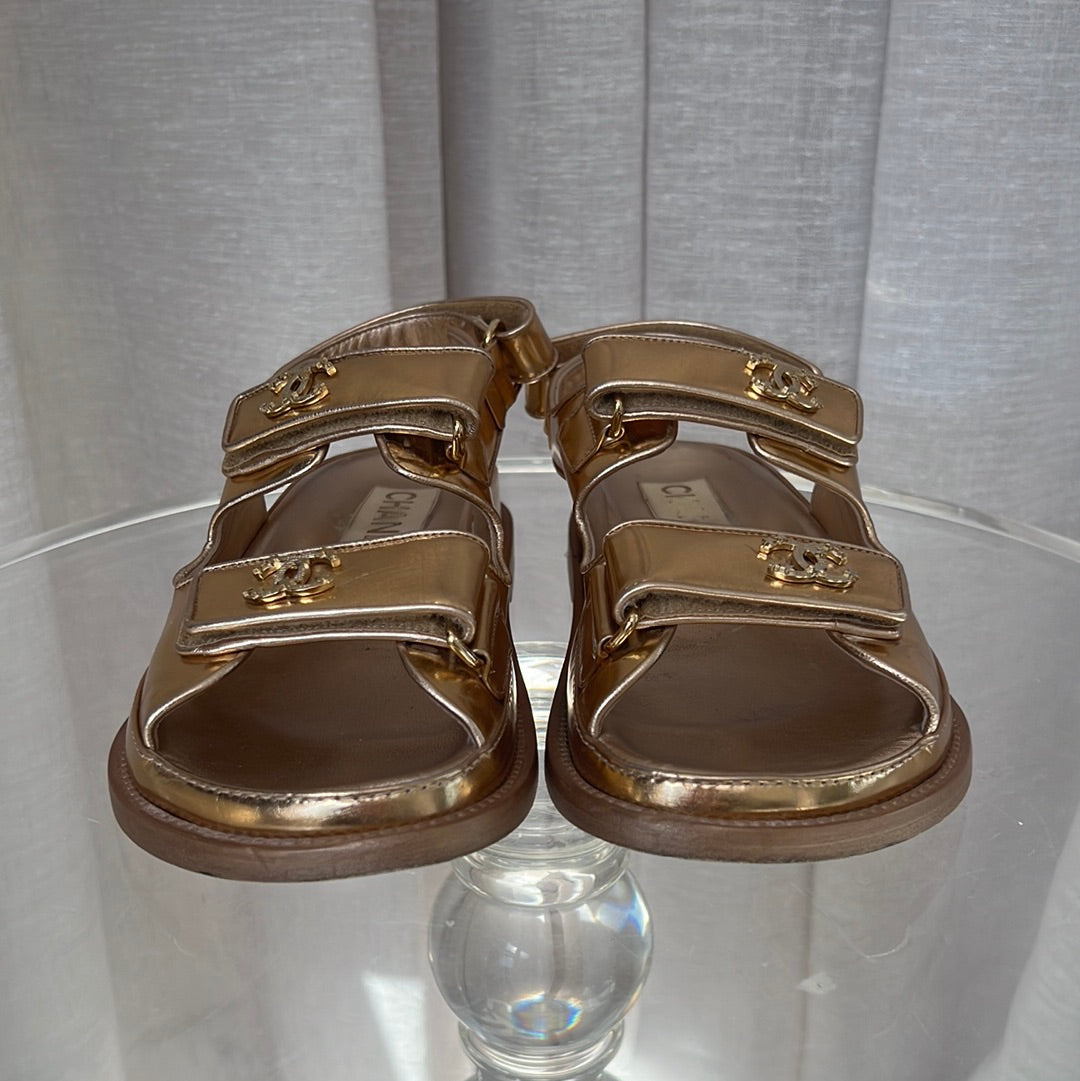 Chanel Gold Dad Sandals, 37C