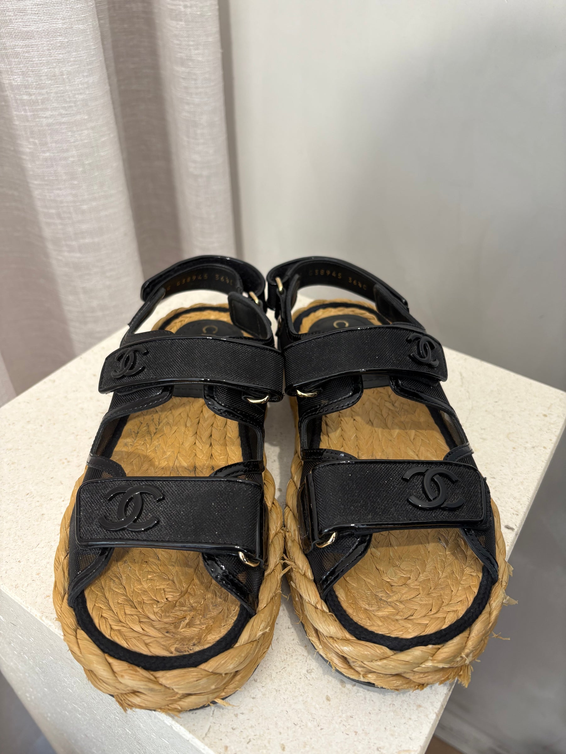 Chanel Mesh And Patent Calfskin Black Dad Sandals, 36.5