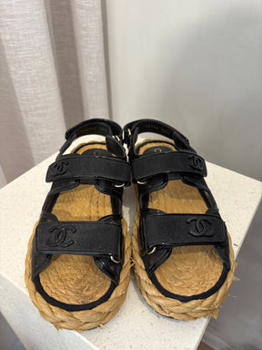 Chanel Mesh And Patent Calfskin Black Dad Sandals, 36.5