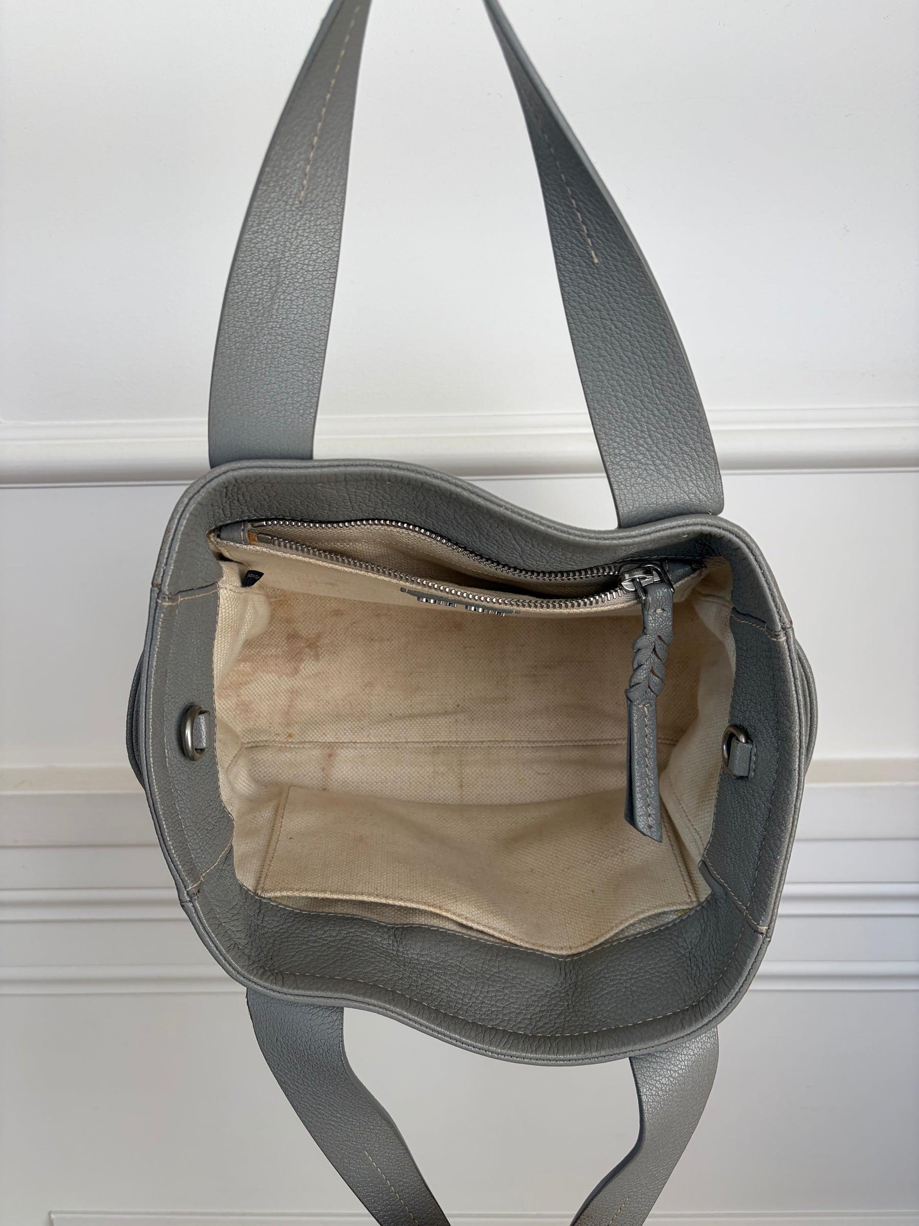 Miu Miu Grey Leather Mini Logo Tote