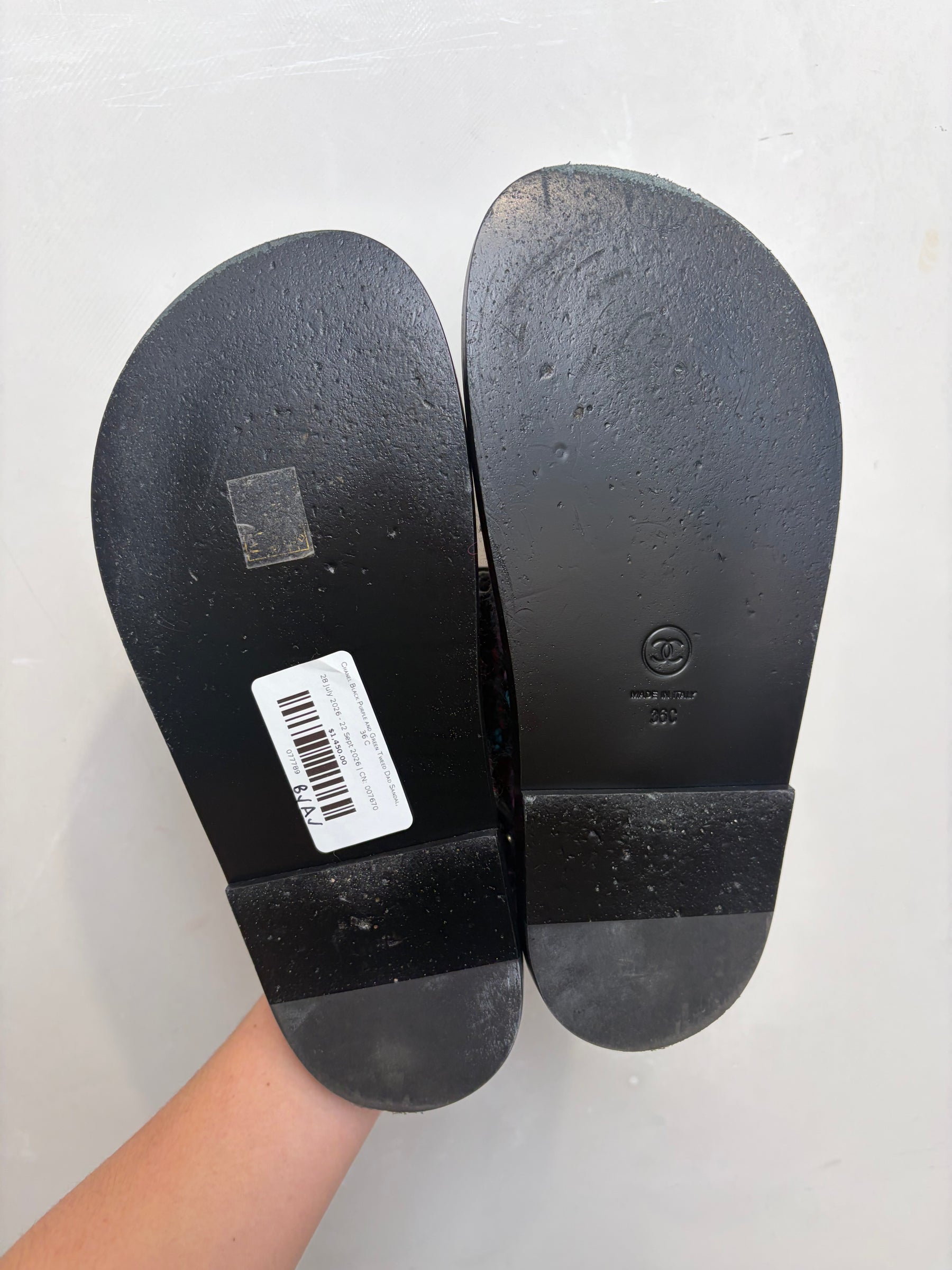 Chanel Black Purple and Green Tweed Dad Sandal, 36 C