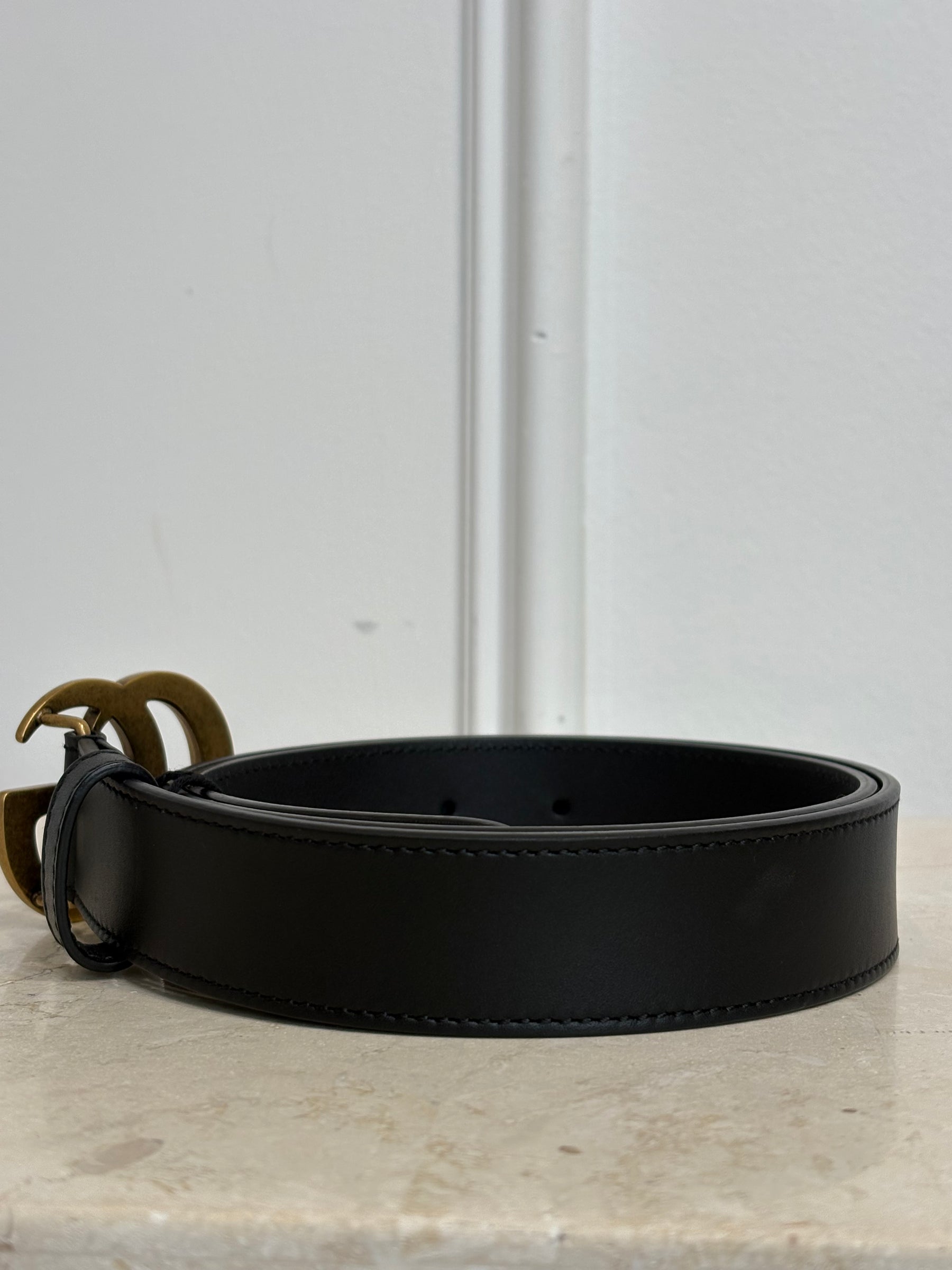 Gucci Black Leather Marmont Belt, 80