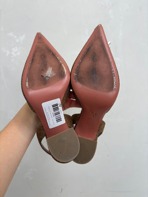 Amina Muaddi Brown Canvas Crystal Begum Slingback Pump, 39