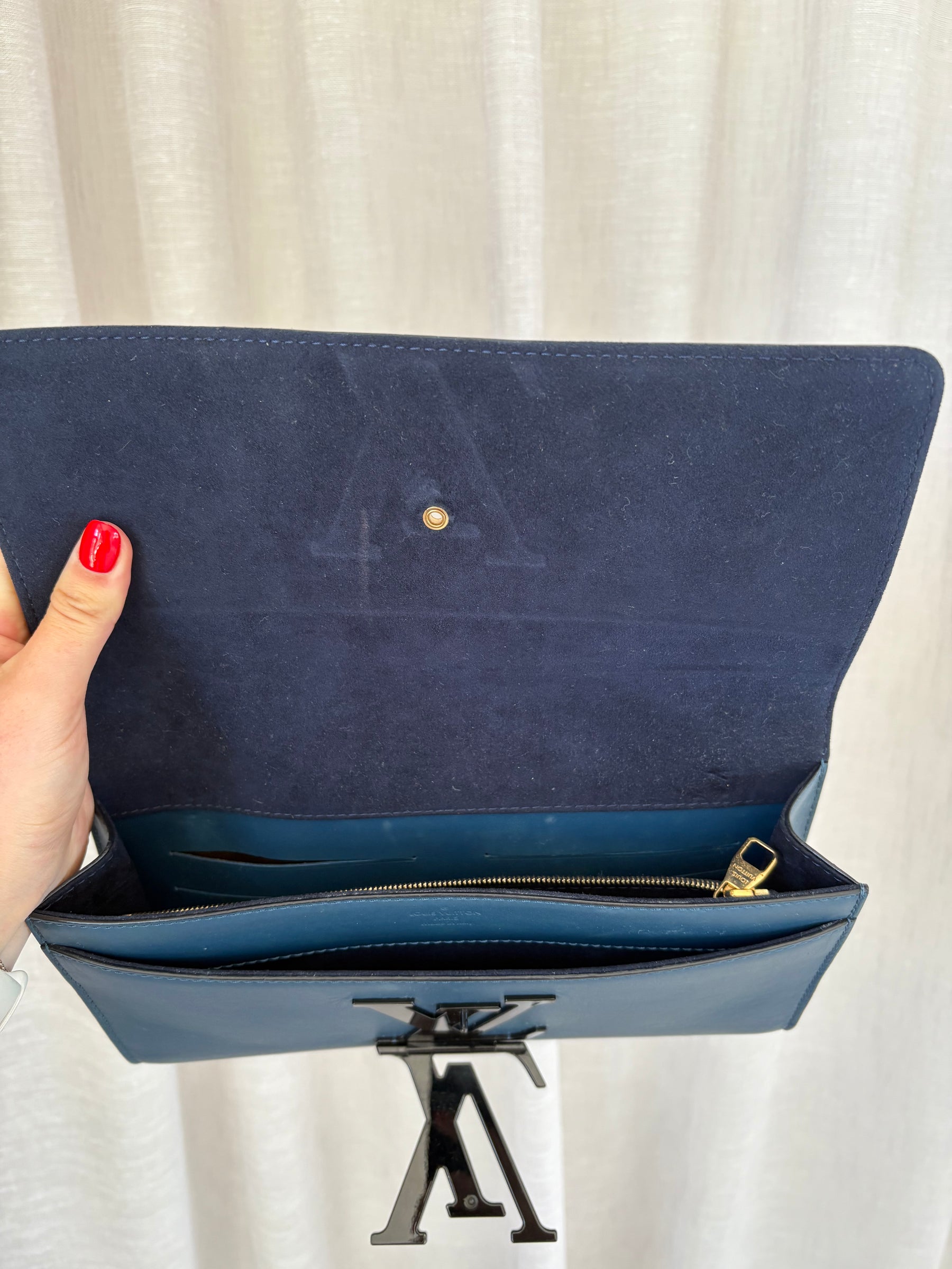 Louis Vuitton Navy Leather With Black Logo Clutch