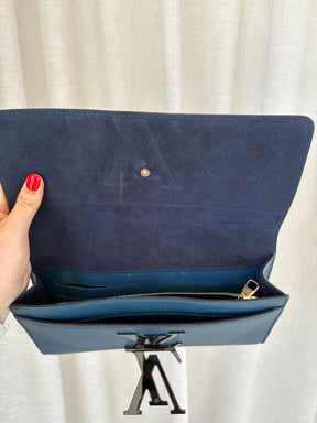 Louis Vuitton Navy Leather With Black Logo Clutch