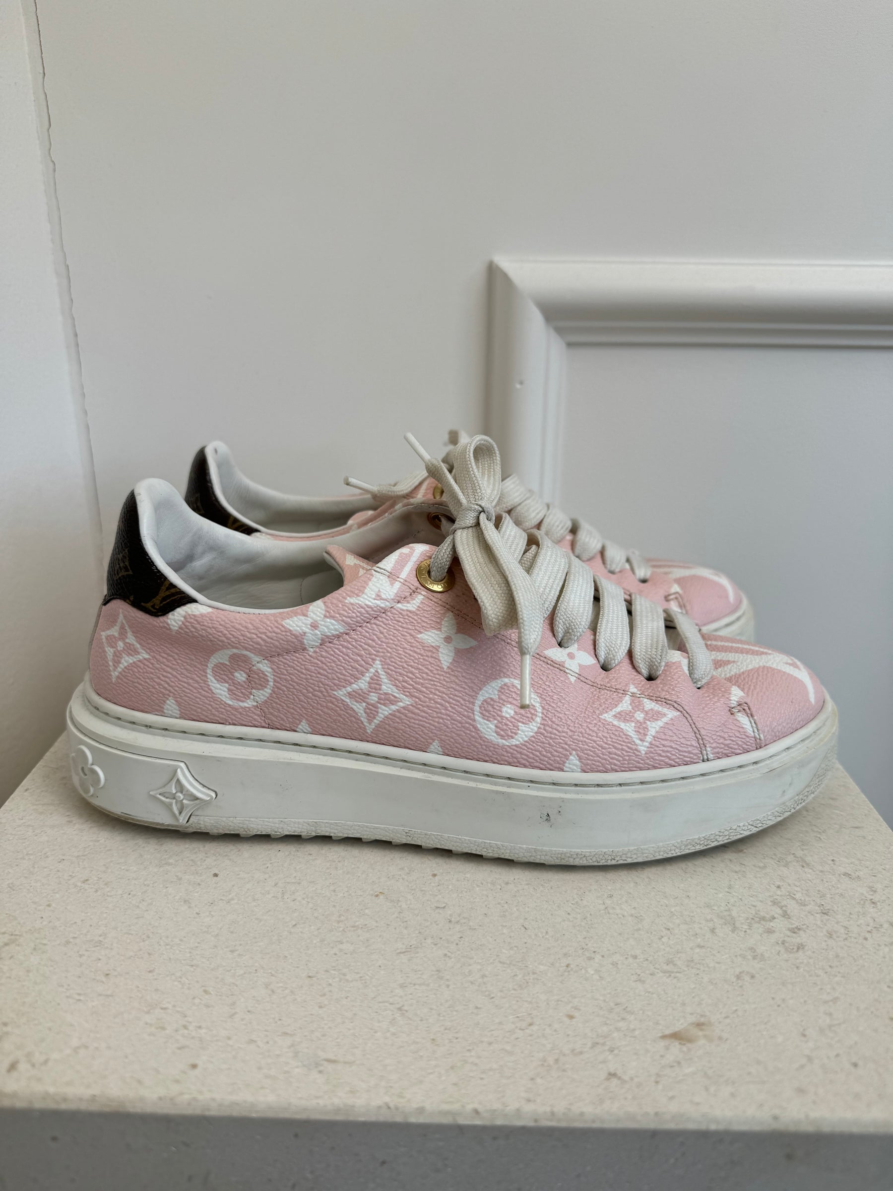 Louis Vuitton Pink and White Monogram Sneakers, 37