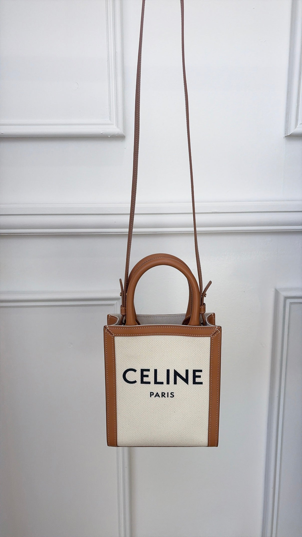 Celine Mini Vertical Cabas In Natural Tan Leather Trip