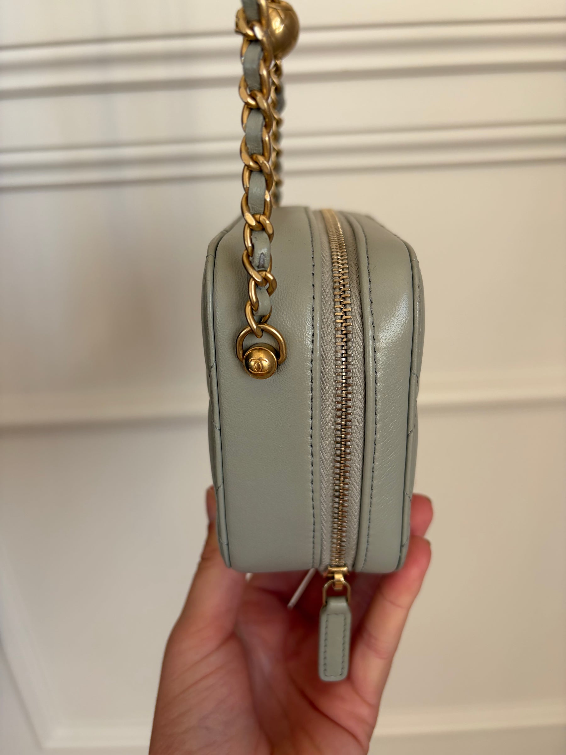 Chanel Light Grey Lambskin Pearl Crrush Mini Camera Bag