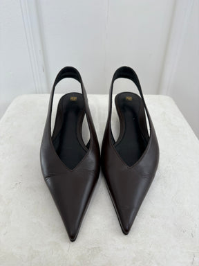 Totême Chocolate Leather Pointed Slingback, 37