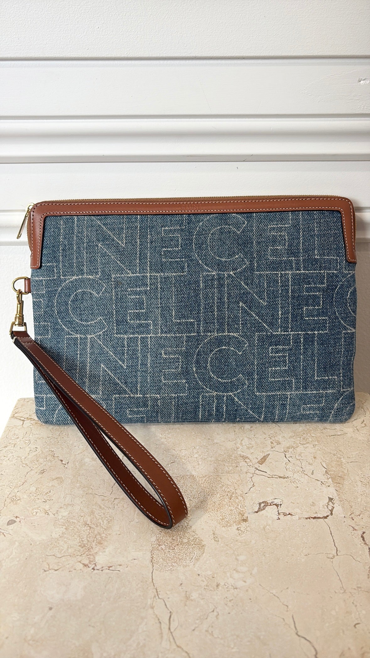 Celine Small Denim Pouch Clutch Bag Logo
