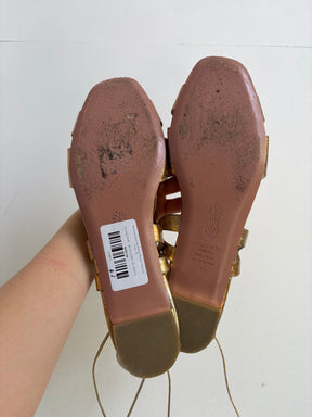 Aquazzura Gold and Bronze Metallic Ankle Tie Flats, 42