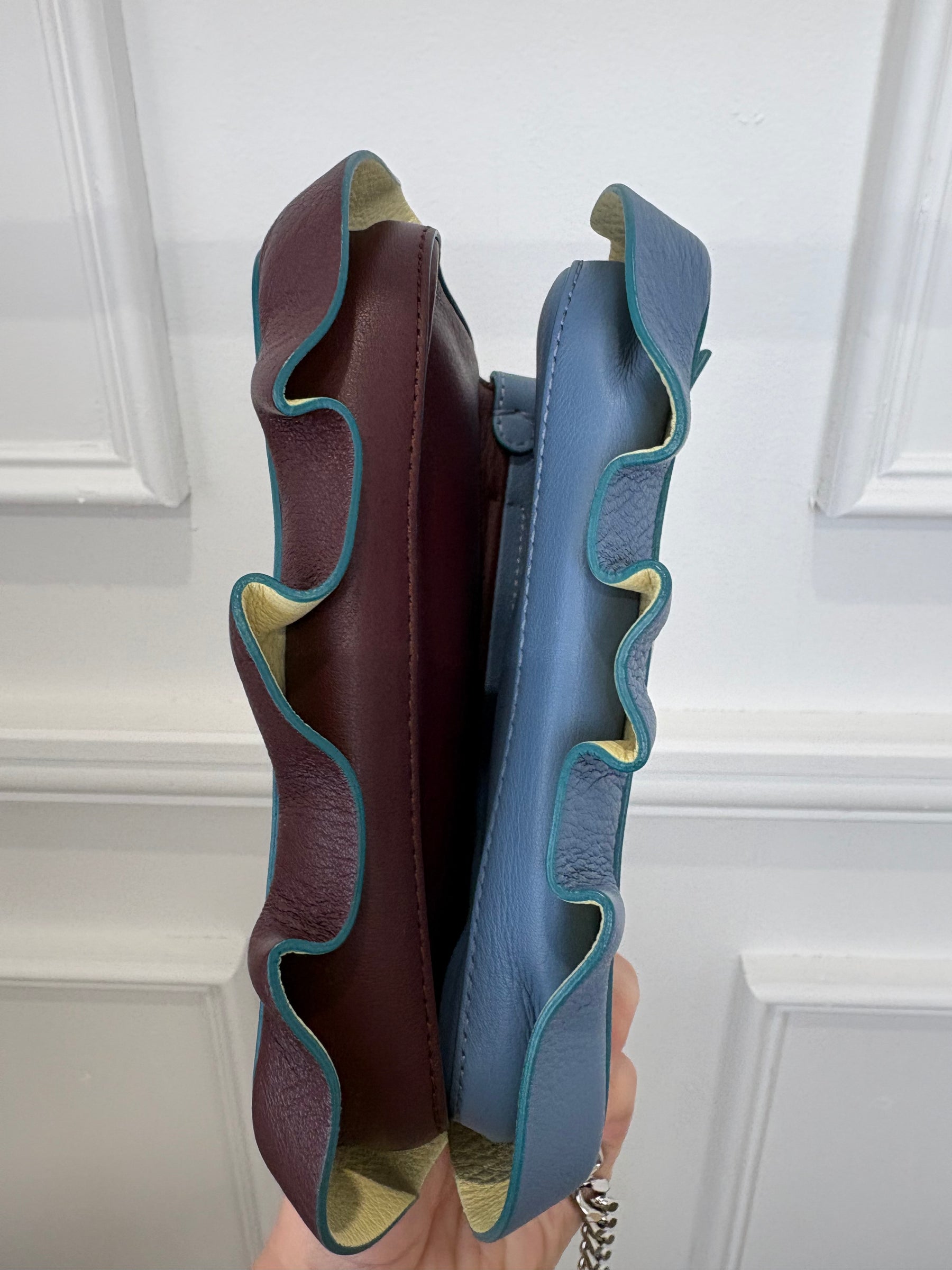 Fendi Blue and Burgundy Leather Double Sided Wave Baguette
