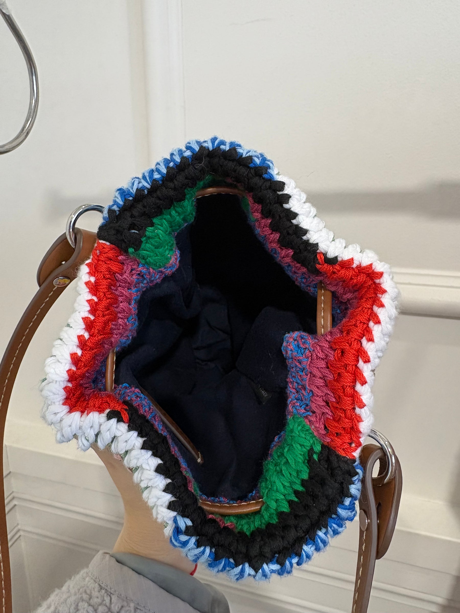Miu Miu Multi Coloured Crochet And Leather Pouch