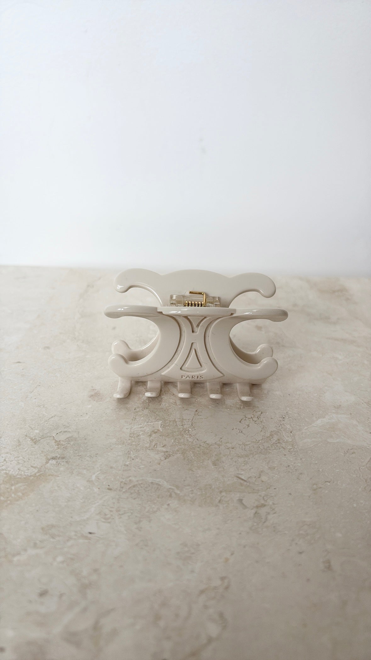 Celine Large Hair Claw In Acetate White
