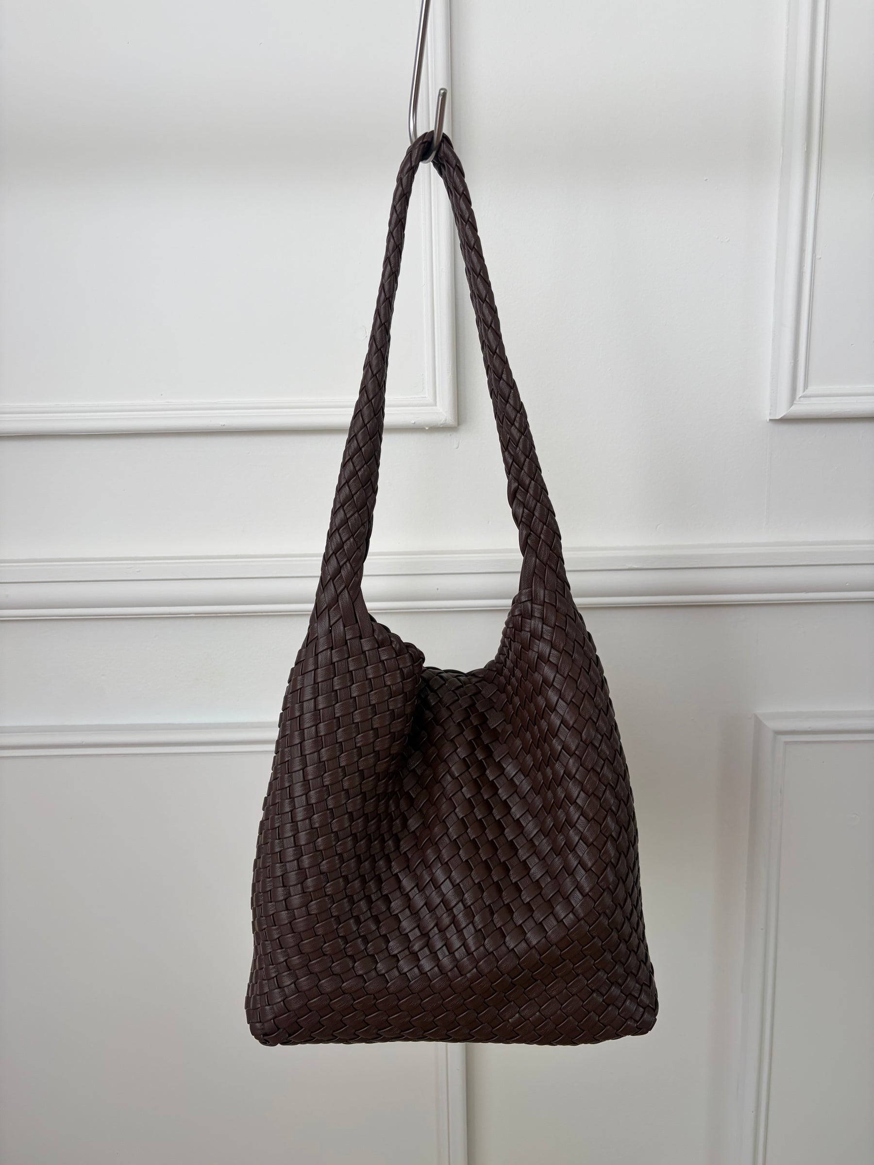 Rylan Brown Faux Leather Woven Shoulder Bag