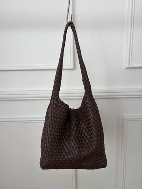 Rylan Brown Faux Leather Woven Shoulder Bag