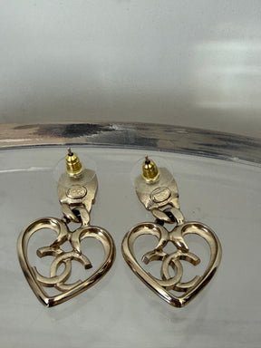 Chanel Gold Tone CC Drop and Crystal Stud Earrings