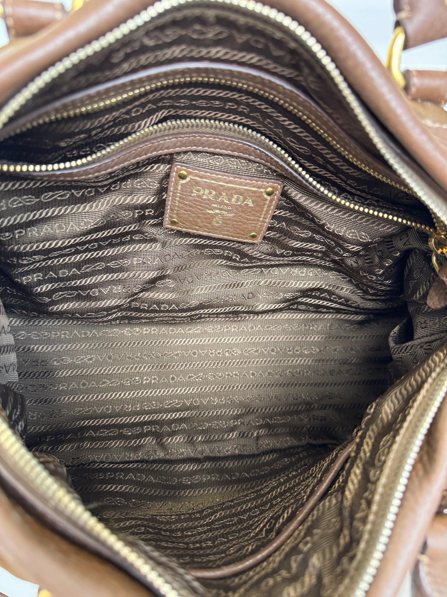 Prada Brown Nylon and Leather Shoulder Tote