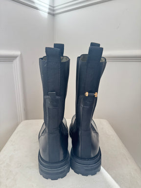 Camilla and Marc Black Leather Chunky Boots, 38