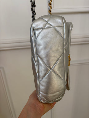 Chanel 19 Silver Lambskin Bag