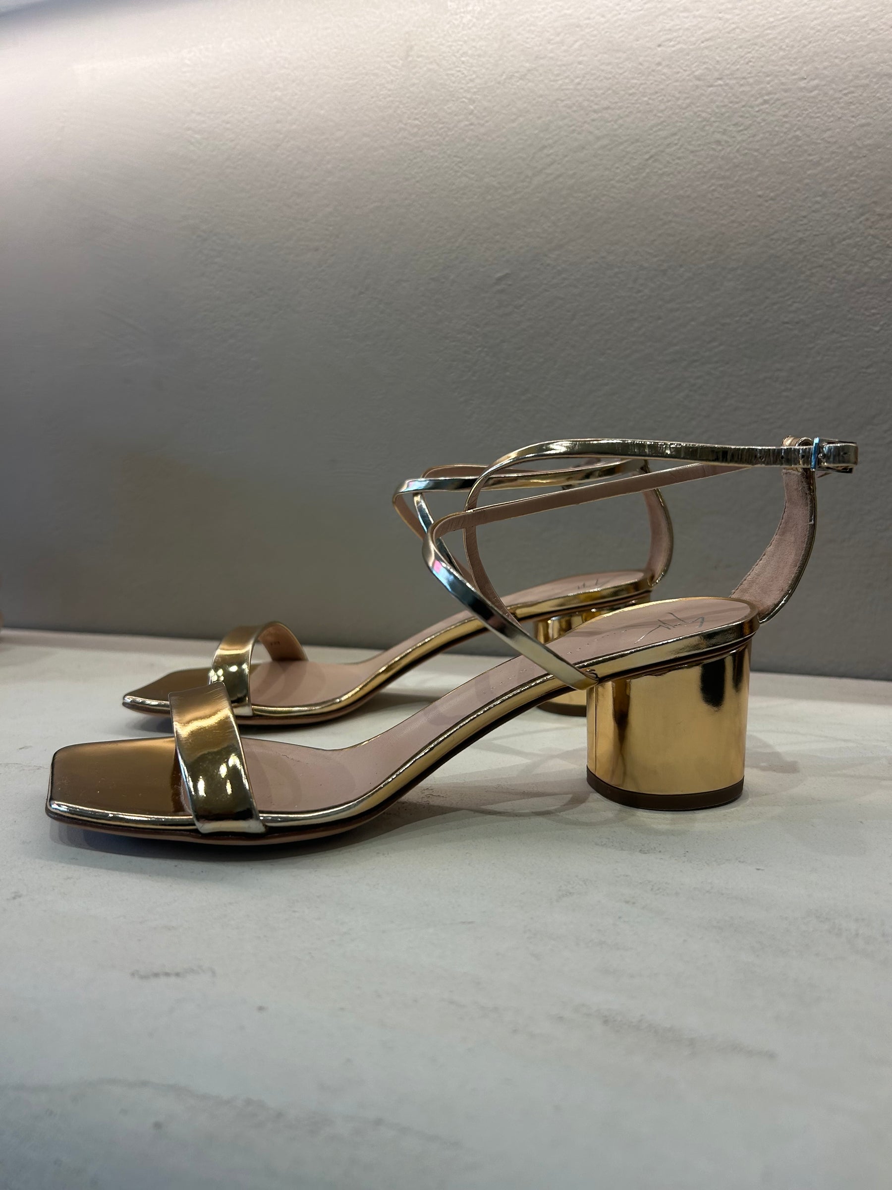 Giuseppe Zanotti Rose Gold Strappy Block Heels, 37.5