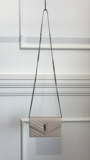 Saint Laurent Beige Grained Leather Envelope Chain Wallet