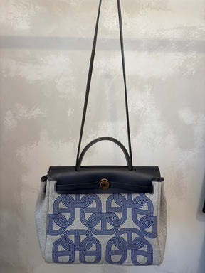 Hermès Navy Leather and Ecru 'Plume CC Circuit' Herbag 31