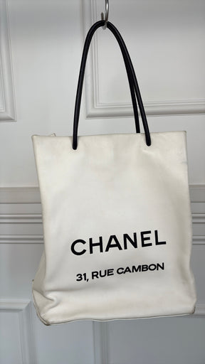 Chanel 31 Rue Cambon White Leather Shopping Bag