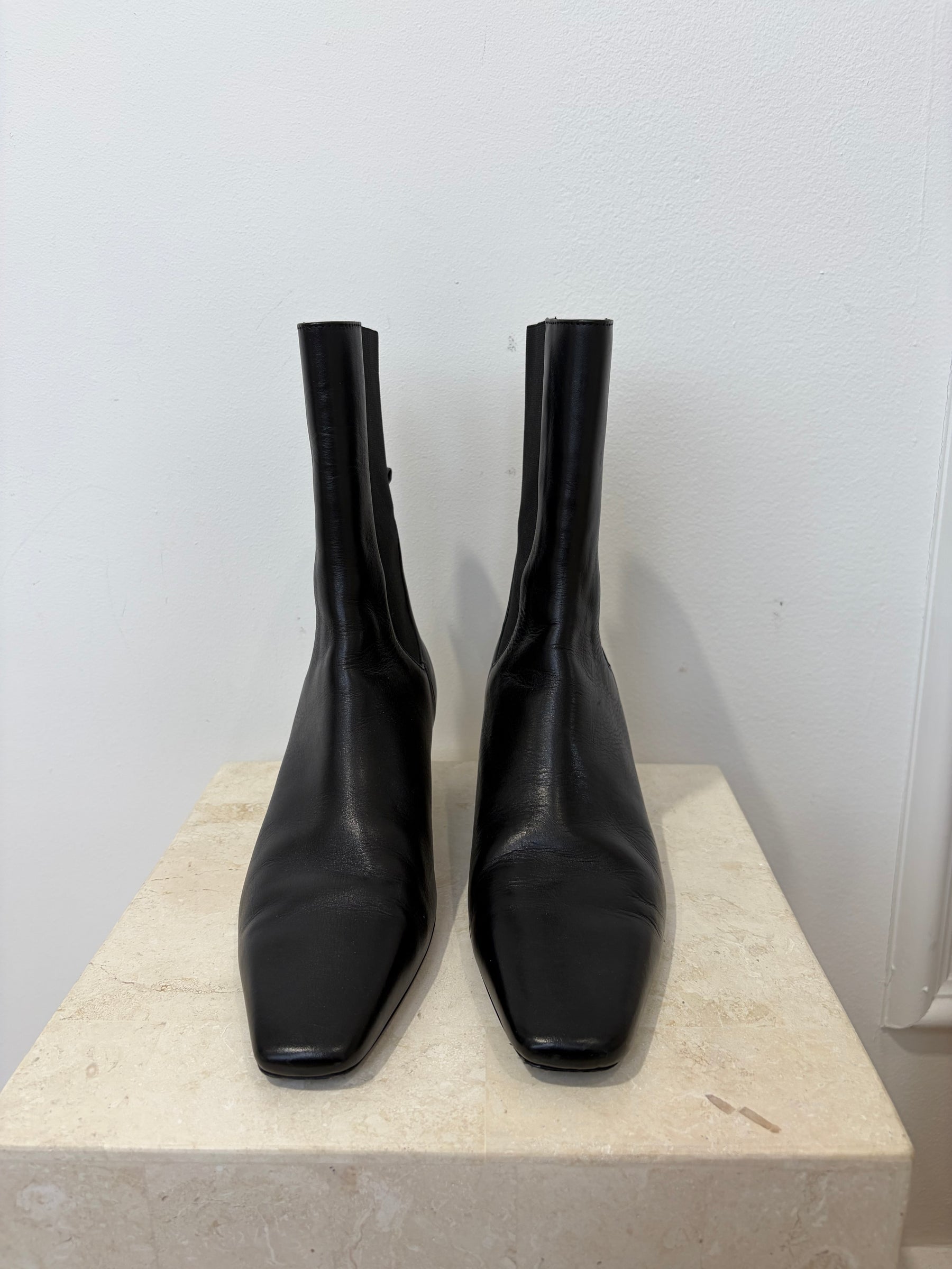 Totême Black Leather Ankle Boots, 38