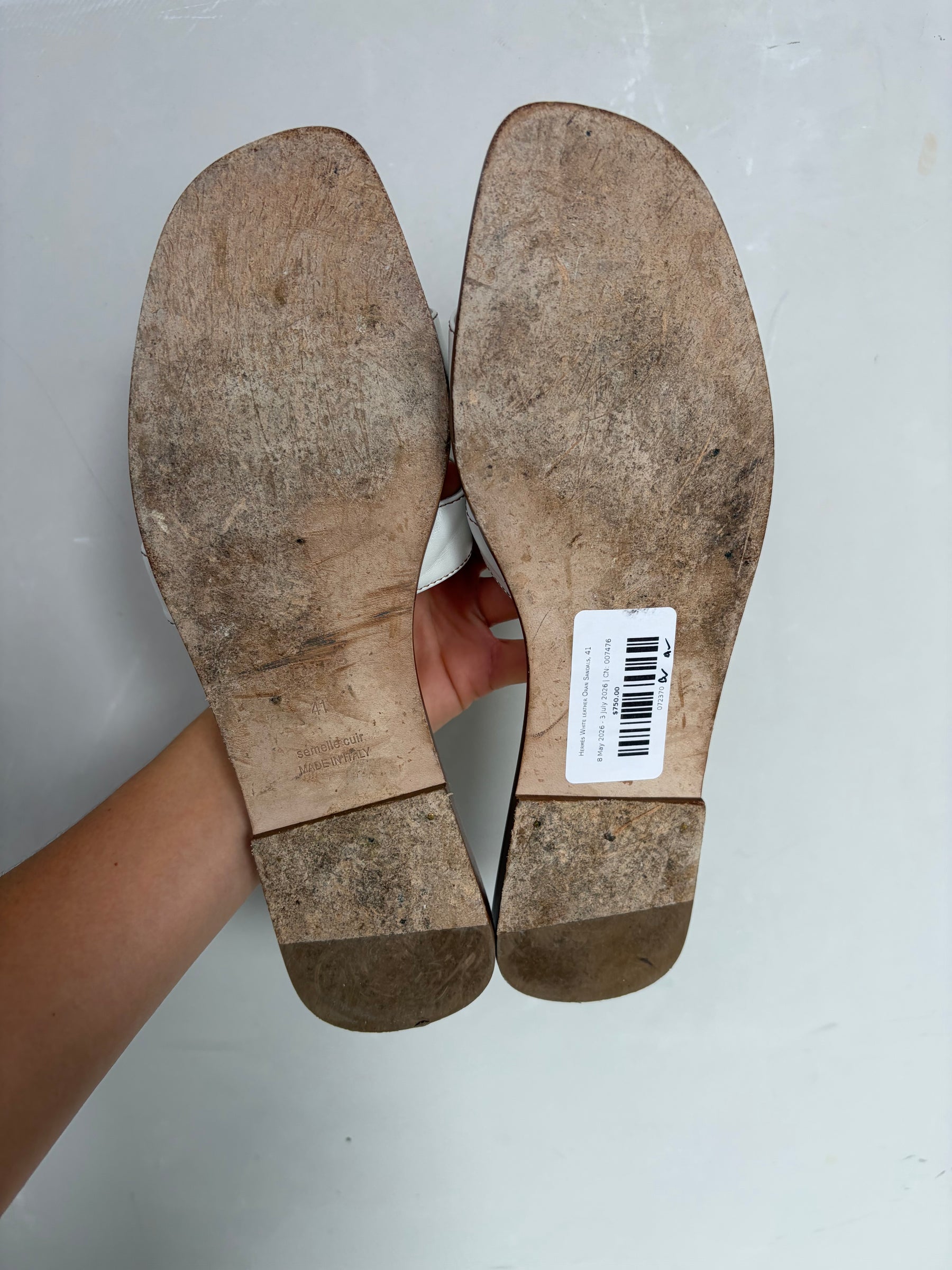 Hermès White leather Oran Sandals, 41