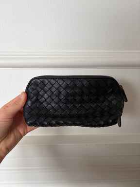 Bottega Veneta Black Intrecciato Leather Cosmetic Pouch
