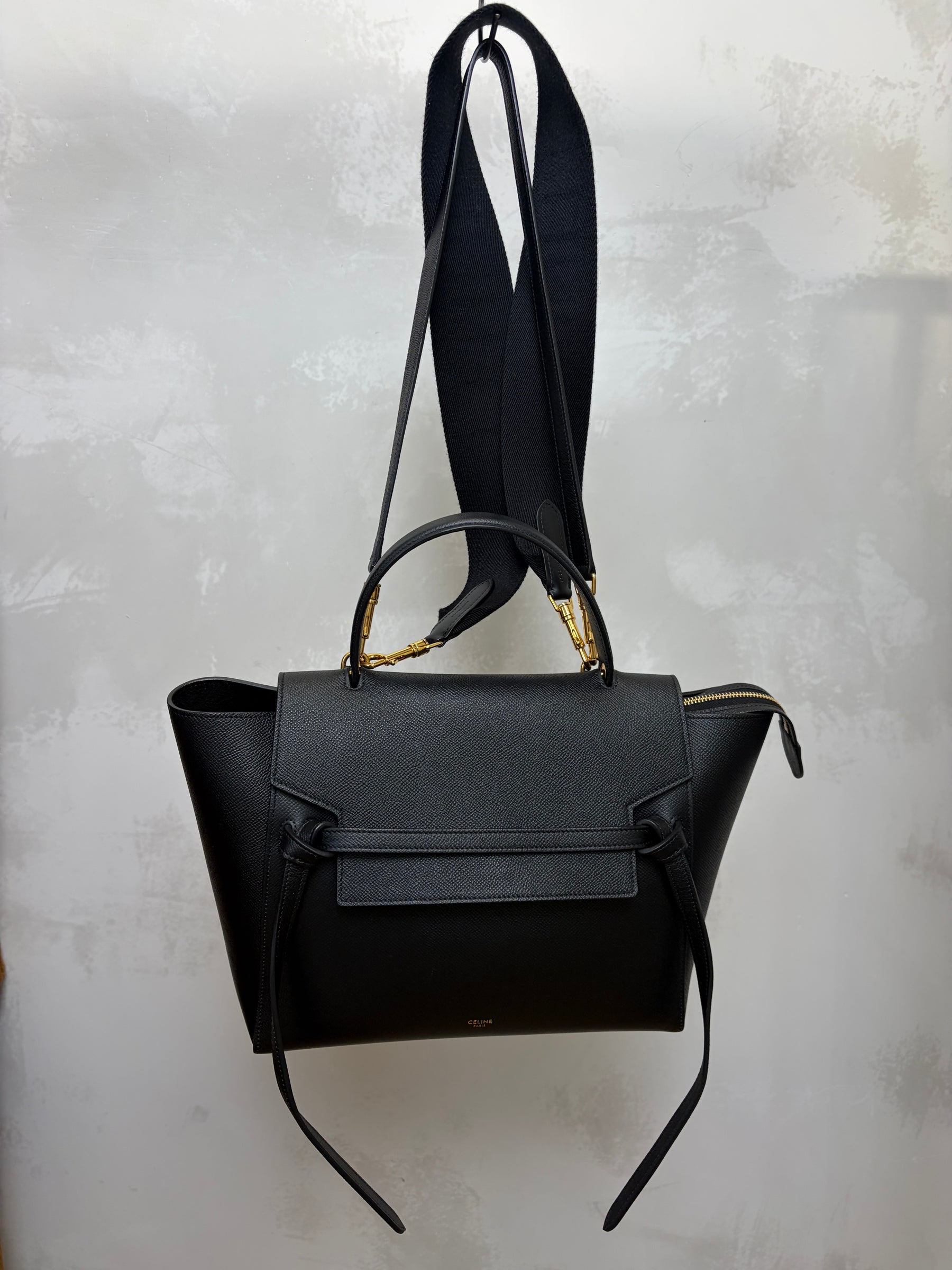 Celine Black Leather Belt Bag with Additional Logo Strap