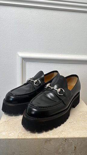 Gucci Black Horsebit Chunky Loafers, 38